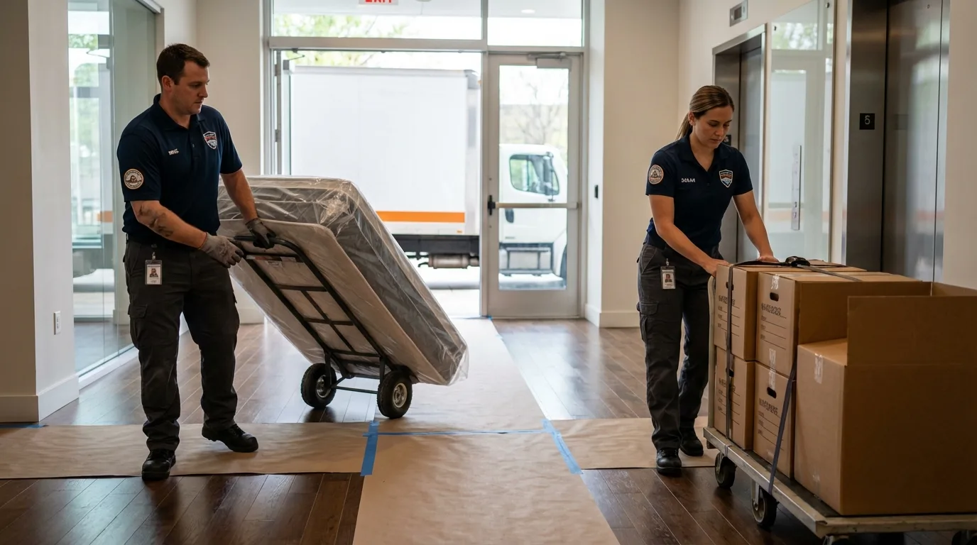 Professional apartment movers loading elevator in Gordonsville, VA